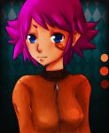  1girl blue_eyes corel_painter female hen-tai original patch pink_hair portrait smile zipper 