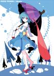  blue_hair geta heterochromia ideolo karakasa karakasa_obake red_eyes short_hair tatara_kogasa tongue touhou umbrella 