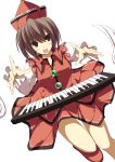  brown_hair dutch_angle foreshortening hands hat instrument keyboard keyboard_(instrument) lyrica_prismriver open_mouth sakurame solo touhou 