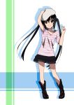  beret black_hair blush boots errant hand_on_hat hat k-on! long_hair nakano_azusa skirt smile solo twintails 