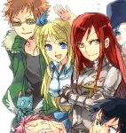  blonde_hair blue_eyes blue_hair blush cat erza_scarlet everyone fairy_tail gauntlets gray_fullbuster hair_ribbon happy_(fairy_tail) juvia_loxar loke_(fairy_tail) lowres lucy_heartfilia natsu_dragneel oekaki orange_hair pink_hair red_hair redhead ribbon shion_(kizuro) wings yellow_eyes 