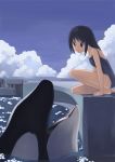  black_hair blue_eyes flat_chest kouno_hikaru long_hair one-piece_swimsuit orca original pool poolside school_swimsuit solo swimsuit 