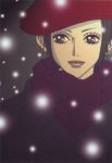  dark hat lips nana osaki_nana portrait scarf short_hair snow solo 