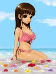 bikini brown_eyes brown_hair cleavage flower kasagi_toshihiko kneeling lips long_hair submerged swimsuit 