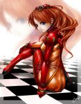  brown_hair checkered checkered_floor evangelion:_2.0_you_can_(not)_advance goh long_hair looking_back neon_genesis_evangelion plugsuit rebuild_of_evangelion shikinami_asuka_langley souryuu_asuka_langley test_plugsuit zoom_layer 