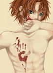  abs blood boy brown chest covering eyes hair hands male nude solo 