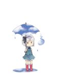  bow chibi clouds drop hair_bow konpaku_youmu konpaku_youmu_(ghost) myon myonde puddle rubber_boots sky_print solo touhou umbrella water_drop white_hair 