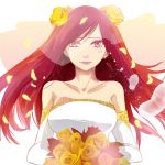  dress earrings erza_scarlet fairy_tail flower gloves jewelry lemonlait long_hair red_eyes red_hair redhead smile tears wedding wedding_dress 