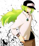  green_eyes green_hair hat highres jewelry long_hair male n_(pokemon) necklace necklaces oda pokemon pokemon_(game) pokemon_black_and_white pokemon_bw 