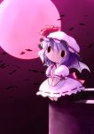  bat_wings chibi dress hat highres moon purple_hair red_moon remilia_scarlet ribbon touhou wings yume_shokunin 