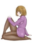  brown_hair feet legs original pantyhose short_hair simple_background solo stocking sweater taupe_pantyhose uraharukon 