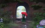  child esukee flower frog hydrangea nature original puddle rain raincoat road_sign rubber_boots scenery short_hair sign snail solo tunnel umbrella wallpaper young 