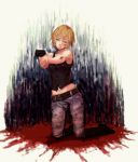  bad_id bare_shoulders belt blonde_hair blue_eyes boots gun handgun jeans navel parasite_eve parasite_eve_the_3rd_birthday pistol semiautomatic short_hair solo tank_top torn_clothes weapon xino 