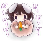  :3 animal_ears blush brown_hair bunny_ears carrot chewing chibi eating inaba_tewi simple_background touhou yume_shokunin 