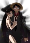  breasts cleavage clenched_hand dual_persona epaulettes fist formal genderswap grey_eyes hat inukoro_(spa) monkey_d_luffy necktie one_piece one_piece:_strong_world scar short_hair straw_hat 
