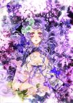  bow breasts butterfly cleavage flower hat highres large_breasts lee_sun_young long_hair original purple_eyes purple_hair solo tears violet_eyes 