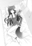  anklet barefoot bed hiten_goane_ryu holo jewelry lying monochrome off_shoulder pillow spice_and_wolf tail window wink wolf_ears wolf_tail 