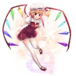 blush flandre_scarlet frills grin hat isuka leg_up legs mary_janes ponytail red_eyes shiny shoes short_hair side_ponytail skirt smile solo thigh-highs thighhighs touhou waving white_legwear white_thighhighs wings zettai_ryouiki 