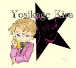  2boys blonde_hair blue_eyes chibi formal jojo_no_kimyou_na_bouken killer_queen kira_yoshikage lqqivlozz multiple_boys necktie severed_hand stand_(jojo) suit 