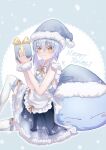  1other absurdres blue_hair blush chocoeiru christmas hat highres maid rimuru_tempest rimuru_tempest_(slime) santa_hat slime_(creature) smile tensei_shitara_slime_datta_ken yellow_eyes 