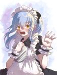  1other apron blue_hair blush chocoeiru highres humanization long_hair looking_at_viewer maid maid_apron rimuru_tempest simple_background tensei_shitara_slime_datta_ken yellow_eyes 