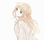  1girl aqua_eyes axis_powers_hetalia blonde_hair braid closed_mouth dress empty_eyes floating_hair from_side genderswap genderswap_(mtf) half_updo head_tilt holy_roman_empire_(hetalia) long_hair long_sleeves looking_at_viewer looking_to_the_side shio_konbu_(syoko128) side_braid simple_background solo white_background white_dress 