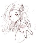  anna_(live_a_hero) curly_hair earrings flower hair_ornament highres jewelry kiekoio live_a_hero one_eye_closed sketch sparkle tiny_stars v white_background wide_sleeves 