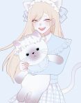  alternate_eye_color animal_ears cat_ears fake_animal_ears fake_tail grey_eyes highres holding hug illust_yasuo kitagawa_marin open_mouth skirt smile sono_bisque_doll_wa_koi_wo_suru stuffed_animal stuffed_toy tail teeth 