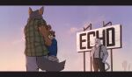  3boys 9klipse animal_ears arches_(visual_novel) black_pants blue_shirt cactus cameron_wilson_(arches) chainsaw_man chase_hunter cigarette clenched_hands commentary copyright_name coyote_boy dancing dawn derivative_work echo_(visual_novel) echo_project facial_hair flannel furry furry_male goatee green_shirt grey_pants hand_in_pocket highres holding holding_cigarette looking_at_another male_focus multiple_boys otter_boy otter_ears panther_boy panther_ears panther_tail pants saguaro samuel_ayers_(the_smoke_room) screencap_redraw shirt shorts sky sleeves_rolled_up smoke smoking suspenders symbol-only_commentary tail the_smoke_room whiskers white_shirt white_shorts wolf_ears wolf_tail 