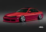  car highres itou_touma motor_vehicle nissan nissan_s14_silvia nissan_silvia no_humans original red_car reflection shadow signature sports_car stance_(vehicle) vehicle_focus 