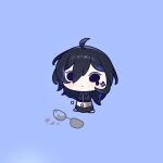  1girl ayase_yuu blue_hair chibi cross_(vgne4542) highres phase_connect sad short_hair simple_background solo sunglasses 