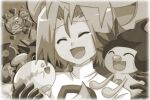  1boy carnivine chimecho closed_eyes happy james_(pokemon) mime_jr. open_mouth pokemon pokemon_(anime) pokemon_(creature) pokemon_dppt_(anime) pokemon_rse_(anime) sepia team_rocket tomoyumek tomoyumeko weezing yamask 