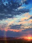  absurdres aircraft airplane city clouds highres no_humans original outdoors runway scenery sky smile_(qd4nsvik) sun sunset 