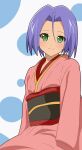  1boy absurdres crossdressing green_eyes highres james_(pokemon) japanese_clothes kamex_nakasho kimono looking_at_viewer male_focus otoko_no_ko pokemon pokemon_(anime) purple_hair solo solo_focus team_rocket 