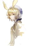  animal_ears arknights blonde_hair cropped_torso crossed_bangs dorothy_(arknights) expressionless from_side hair_between_eyes hair_intakes hat highres light176 long_hair looking_to_the_side rabbit_ears rabbit_girl simple_background white_background white_headwear yellow_eyes 