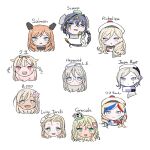  akanbe aratsuta_(aoedou) beret blonde_hair blue_eyes commandant_teste_(kancolle) eyelid_pull garrison_cap grecale_(kancolle) green_eyes grey_hair hat head_only heywood_l._edwards_(kancolle) jean_bart_(kancolle) kantai_collection long_hair looking_at_viewer luigi_torelli_(kancolle) open_mouth orange_hair red_eyes richelieu_(kancolle) ro-500_(kancolle) salmon_(kancolle) scamp_(kancolle) short_hair simple_background smile tongue tongue_out white_background white_headwear yuudachi_(kancolle) yuudachi_kai_ni_(kancolle) 