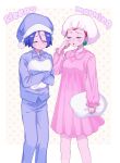  1boy 1girl ameya_(okemu_ame) blue_hair closed_eyes hat highres james_(pokemon) jessie_(pokemon) nightcap nightgown pajamas pillow pokemon pokemon_(anime) sleepy team_rocket 