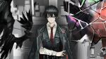  1boy black_eyes black_hair black_jacket black_vest closed_mouth game_cg highres jacket lapels limbus_company looking_at_viewer male_focus nai_ga notched_lapels official_art open_clothes open_jacket project_moon short_hair solo standing vest white_vest yi_sang_(project_moon) 