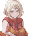  1girl aqua_eyes ashley_graham blonde_hair miichinori off_shoulder orange_sweater portrait red_scarf resident_evil resident_evil_4 resident_evil_4_(remake) scarf short_hair simple_background sleeveless solo sweater white_background 