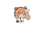  1girl @_@ a.i._voice adachi_rei black_pants chibi chibi_only full_body hair_ornament hair_ribbon hairclip headset jacket kamidate_funo kneeling long_hair long_sleeves one_side_up open_clothes open_jacket open_mouth orange_hair pants ribbon simple_background smile solo utau white_background white_jacket white_ribbon 