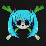  black_background blue_hair commentary cryptidhermit english_commentary hatsune_miku long_hair no_humans simple_background skull skull_and_crossbones spring_onion twintails vocaloid 