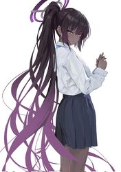  1girl blue_archive dark-skinned_female dark_skin halo highres karin_(blue_archive) long_hair ponytail school_uniform tnr_(horiko1525) very_long_hair yellow_eyes 