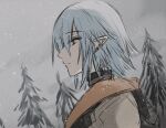  1boy armor blue_hair chainmail closed_mouth clouds cloudy_sky final_fantasy final_fantasy_xiv from_side grey_eyes haurchefant_greystone kinona male_focus outdoors pauldrons profile shoulder_armor sketch sky snowing solo tree upper_body 