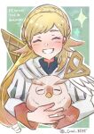  2girls animal bird blonde_hair braid closed_eyes coral_3535 crown_braid facing_viewer feather_trim feh_(fire_emblem_heroes) fire_emblem fire_emblem_heroes highres holding holding_animal holding_bird multiple_girls owl sharena_(fire_emblem) 