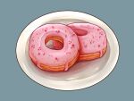  blue_background doughnut food food_focus highres kaneko_ryou no_humans original plate simple_background still_life 