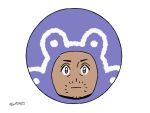  1boy closed_mouth commentary_request dark-skinned_male dark_skin expressionless facial_hair head_only laventon_(pokemon) looking_at_viewer male_focus pokemon pokemon_legends:_arceus purple_headwear simple_background solo stubble tsuruba_(tsu41014812) twitter_username violet_eyes watermark white_background 
