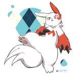  :p artist_name black_eyes claws colored_sclera commentary_request highres natsutyu no_humans pawpads pokemon pokemon_(creature) red_fur red_sclera tongue tongue_out twitter_username two-tone_fur white_background white_fur zangoose 