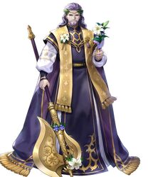  1boy beard facial_hair fire_emblem fire_emblem:_the_sacred_stones fire_emblem_heroes flower highres holding holding_flower non-web_source official_alternate_costume official_art solo vigarde_(fire_emblem) vigarde_(valentine)_(fire_emblem) 