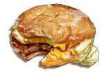 bread burger cheese food food_focus highres kaneko_ryou lettuce meat no_humans original sesame_seeds simple_background still_life 