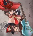  brown_hair chain earrings guilty_gear guitar hat highres i-no instrument jewelry looking_up metalinu mole nail_polish 